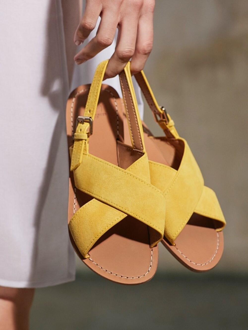 Yellow Suede Cross-Strap Women's Sandals